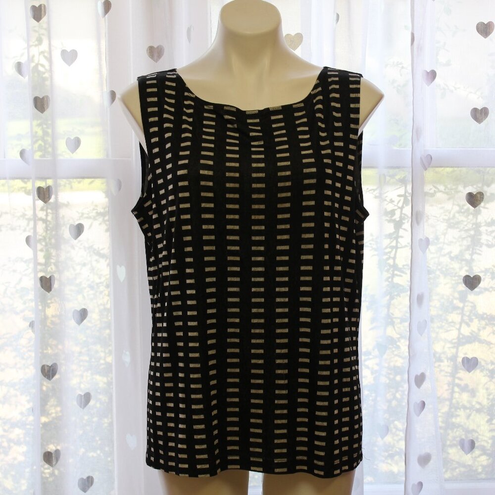 #543 Chico's Travelers Black Dress Tank with Cream-Colored Pattern Size 3